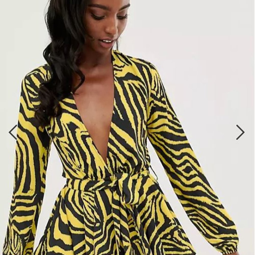 ASOS John Zack Tall Plunge Front Skater Dress In Zebra
